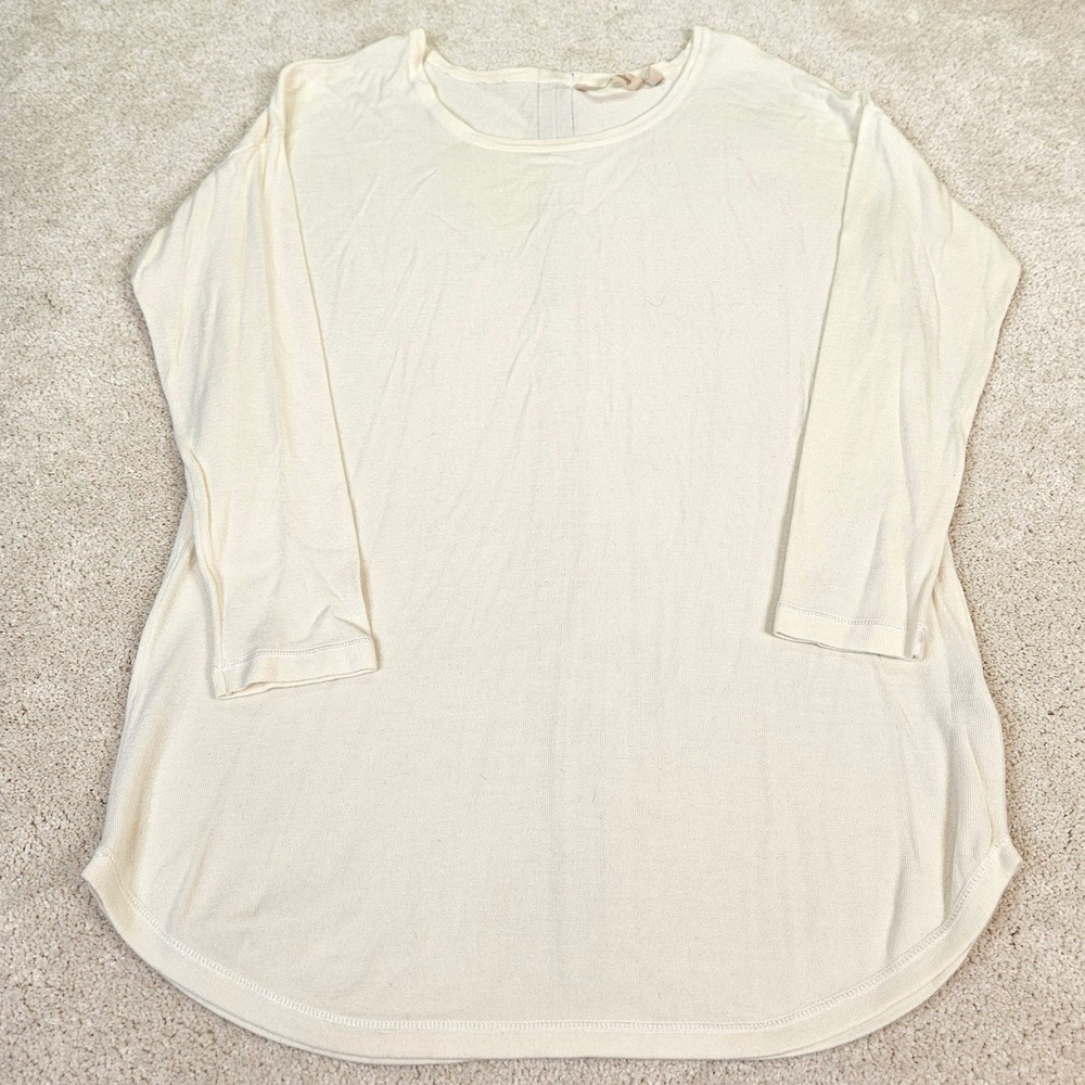 Soft Surroundings Cream Viscose Blend‎ 3/4 Sleeve Zipper Back Tunic M Elevated